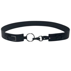 Albatros Black Leather Statement Belt Size Large Horsebit Style Equestrian Silve